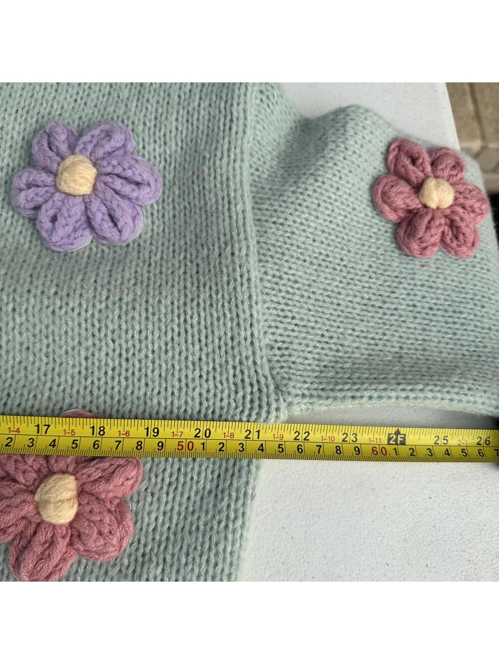 Luna Ivy Anthropologie Mint Green Knit Oversized Cardigan with Flowers Sz XS - Picture 6 of 7